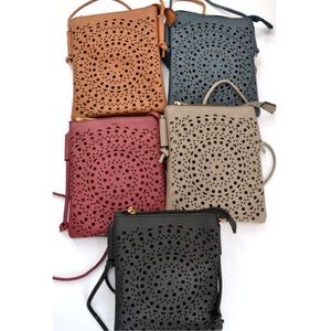 Vegan leather mini crossbody in maroon/dark burgundy